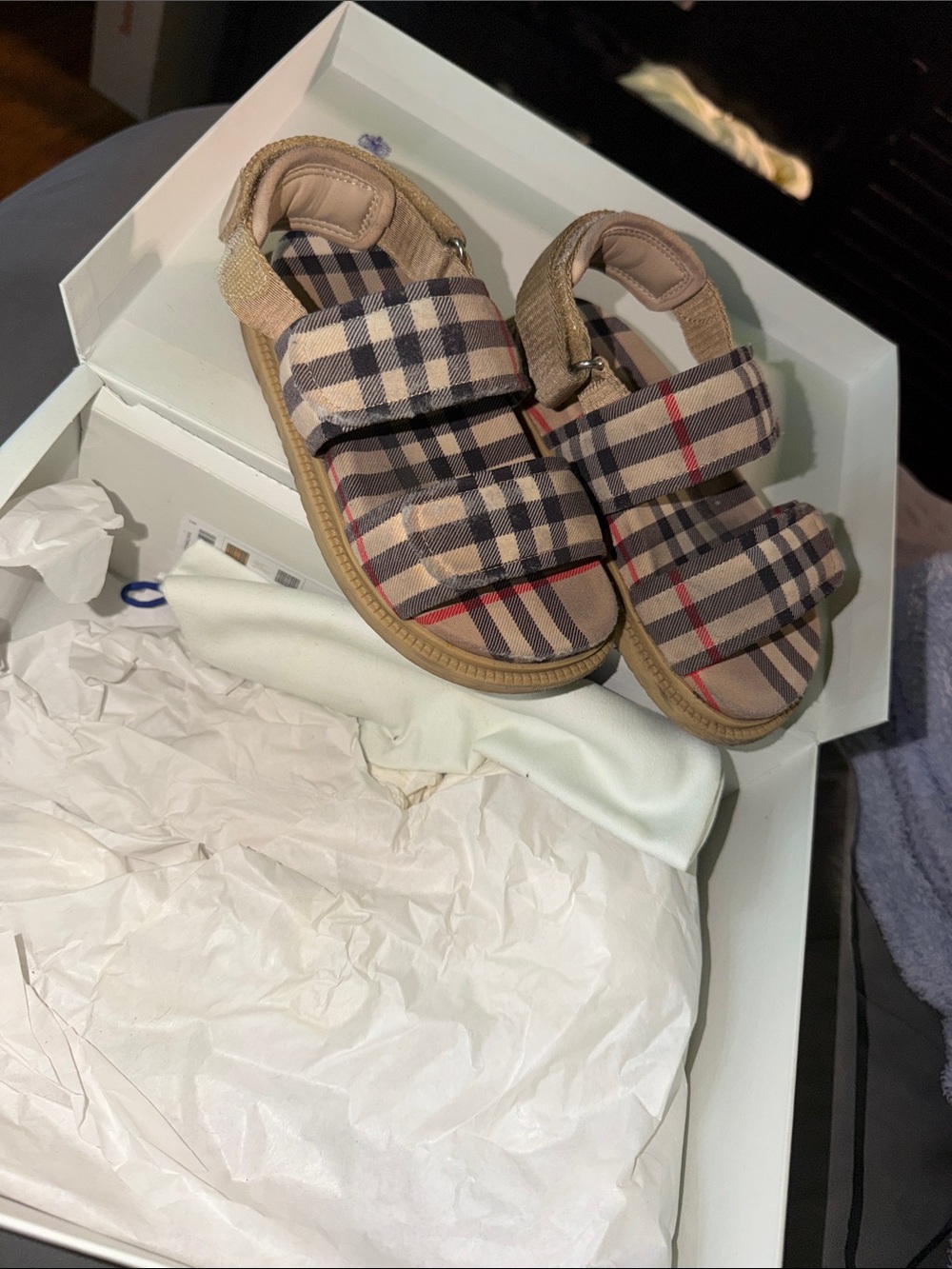 Kids Plaid Hook-and-Loop BURBERRY Sandals - Beige/Tan
